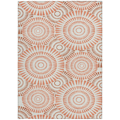 Tabselect Home Line 5' X 8' Coral And Ivory Geometric Washable Indoor Outdoor Area Rug