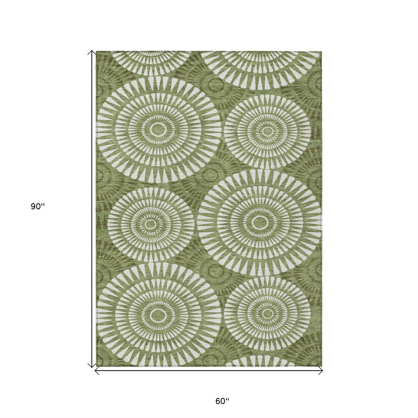 Tabselect Home Line 5' X 8' Green And Ivory Geometric Washable Indoor Outdoor Area Rug