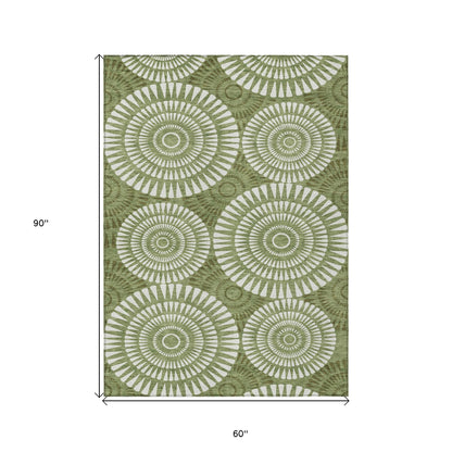 Tabselect Home Line 5' X 8' Green And Ivory Geometric Washable Indoor Outdoor Area Rug