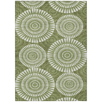 Tabselect Home Line 5' X 8' Green And Ivory Geometric Washable Indoor Outdoor Area Rug