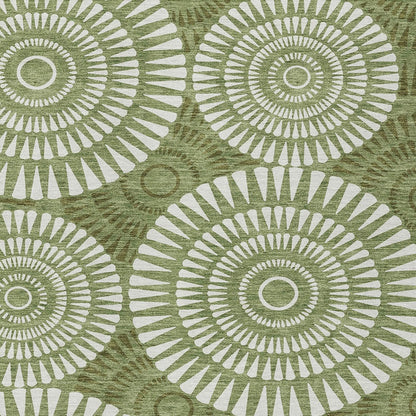 Tabselect Home Line 5' X 8' Green And Ivory Geometric Washable Indoor Outdoor Area Rug