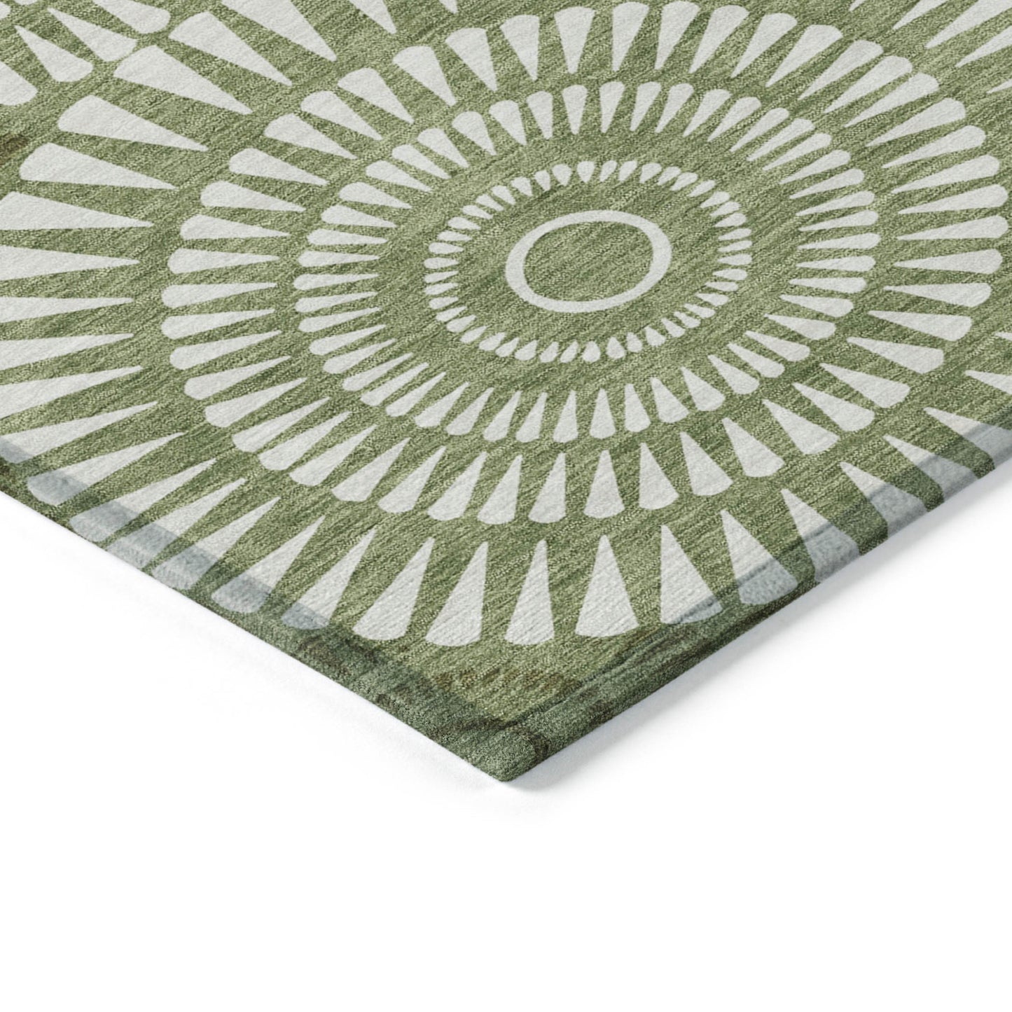 Tabselect Home Line 5' X 8' Green And Ivory Geometric Washable Indoor Outdoor Area Rug