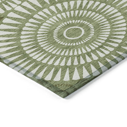 Tabselect Home Line 5' X 8' Green And Ivory Geometric Washable Indoor Outdoor Area Rug