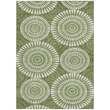 Tabselect Home Line 5' X 8' Green And Ivory Geometric Washable Indoor Outdoor Area Rug