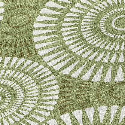 Tabselect Home Line 5' X 8' Green And Ivory Geometric Washable Indoor Outdoor Area Rug