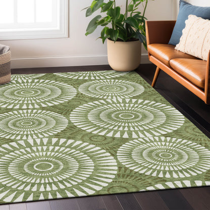 Tabselect Home Line 5' X 8' Green And Ivory Geometric Washable Indoor Outdoor Area Rug