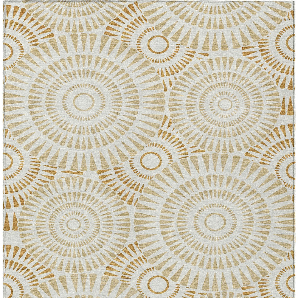 Tabselect Home Line 5' X 8' Gold Brown And Ivory Geometric Washable Indoor Outdoor Area Rug