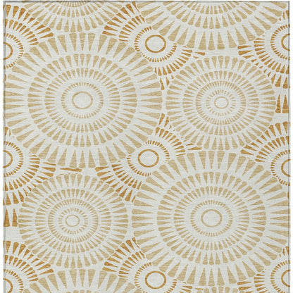 Tabselect Home Line 5' X 8' Gold Brown And Ivory Geometric Washable Indoor Outdoor Area Rug