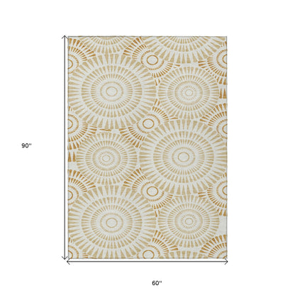 Tabselect Home Line 5' X 8' Gold Brown And Ivory Geometric Washable Indoor Outdoor Area Rug