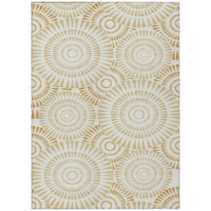 Tabselect Home Line 5' X 8' Gold Brown And Ivory Geometric Washable Indoor Outdoor Area Rug