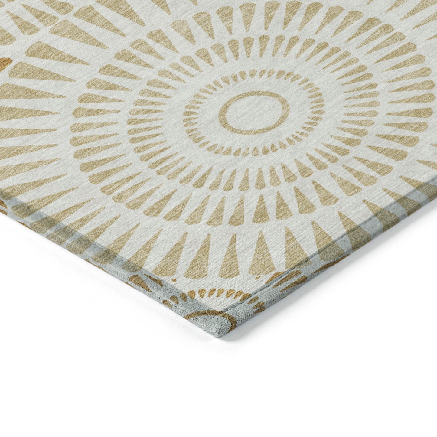 Tabselect Home Line 5' X 8' Gold Brown And Ivory Geometric Washable Indoor Outdoor Area Rug