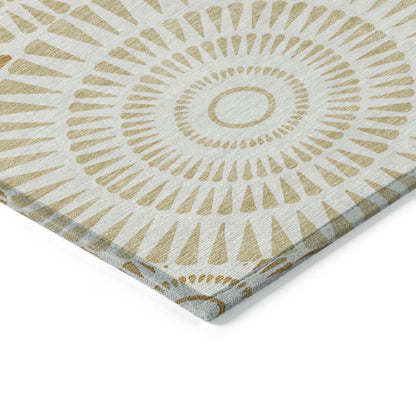 Tabselect Home Line 5' X 8' Gold Brown And Ivory Geometric Washable Indoor Outdoor Area Rug