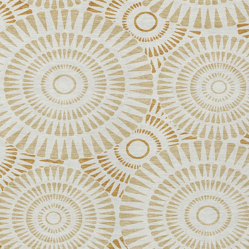 Tabselect Home Line 5' X 8' Gold Brown And Ivory Geometric Washable Indoor Outdoor Area Rug