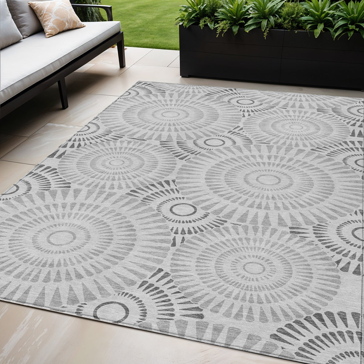 Tabselect Home Line 5' X 8' Gray And Dark Gray Geometric Washable Indoor Outdoor Area Rug