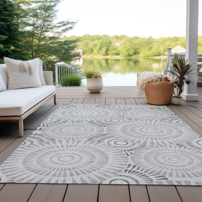 Tabselect Home Line 5' X 8' Gray And Dark Gray Geometric Washable Indoor Outdoor Area Rug