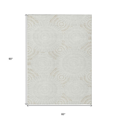 Tabselect Home Line 5' X 8' Ivory And Gray Geometric Washable Indoor Outdoor Area Rug
