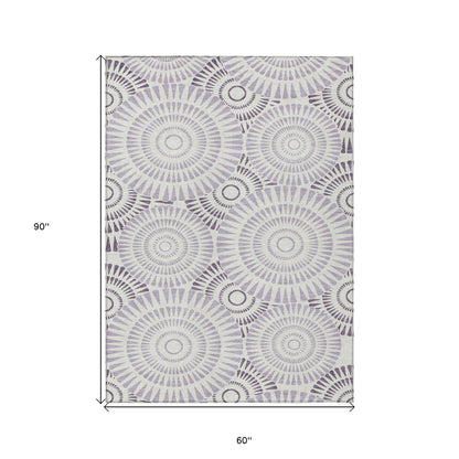 Tabselect Home Line 5' X 8' Lavender And Ivory Geometric Washable Indoor Outdoor Area Rug