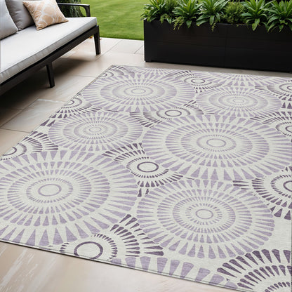 Tabselect Home Line 5' X 8' Lavender And Ivory Geometric Washable Indoor Outdoor Area Rug