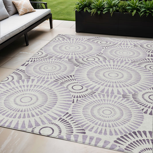 Tabselect Home Line 5' X 8' Lavender And Ivory Geometric Washable Indoor Outdoor Area Rug