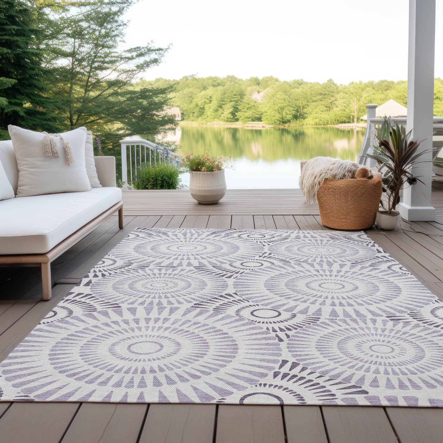 Tabselect Home Line 5' X 8' Lavender And Ivory Geometric Washable Indoor Outdoor Area Rug