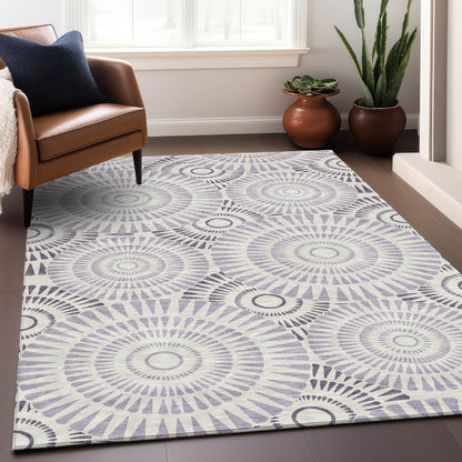 Tabselect Home Line 5' X 8' Lavender And Ivory Geometric Washable Indoor Outdoor Area Rug