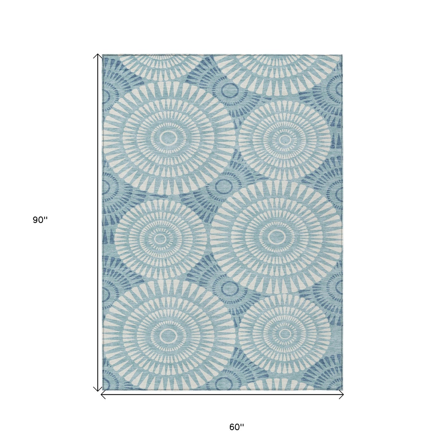 Tabselect Home Line 5' X 8' Teal Blue And Ivory Geometric Washable Indoor Outdoor Area Rug