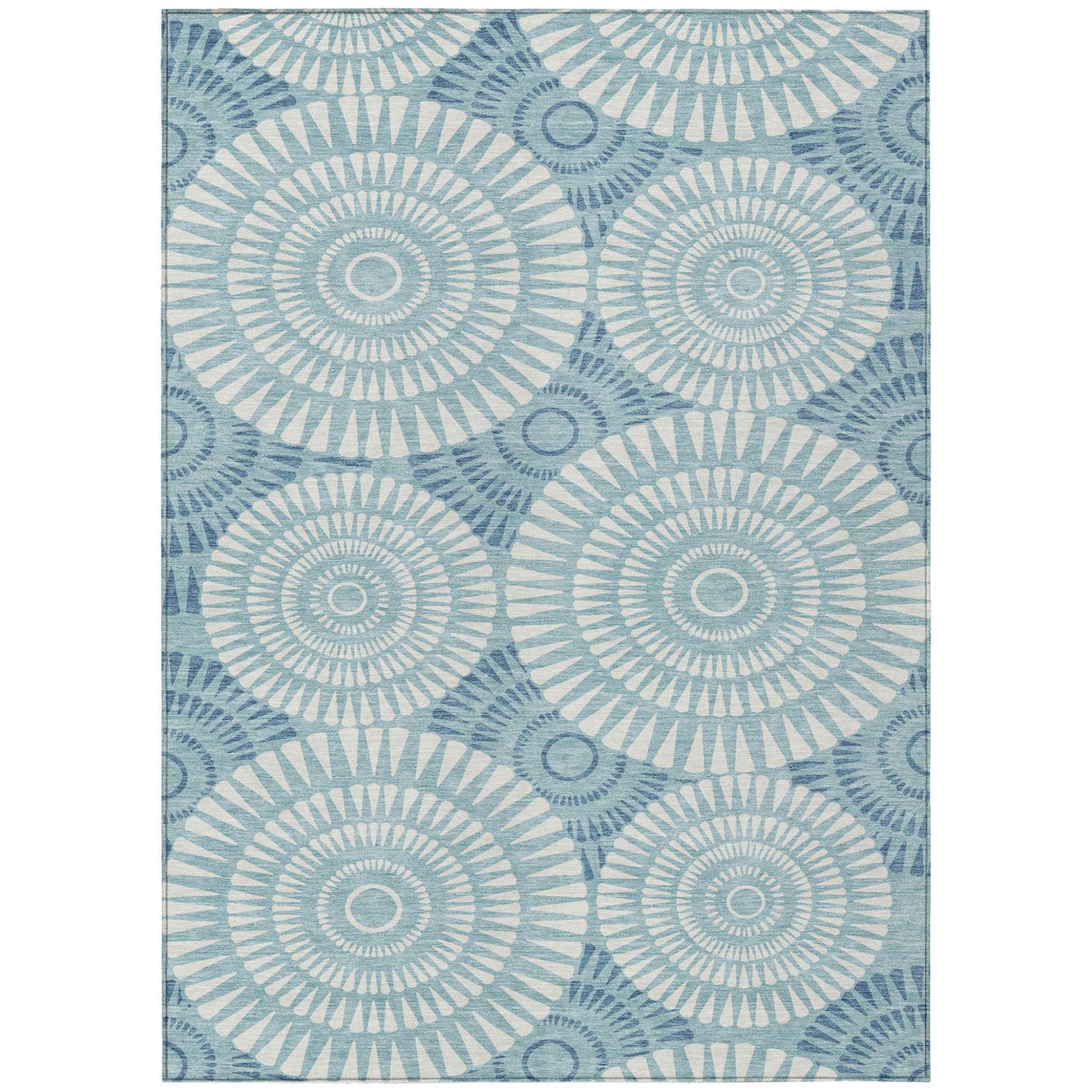 Tabselect Home Line 5' X 8' Teal Blue And Ivory Geometric Washable Indoor Outdoor Area Rug