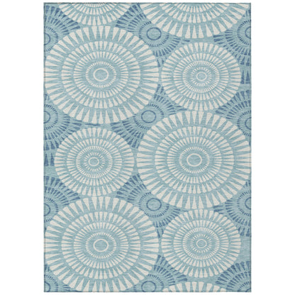 Tabselect Home Line 5' X 8' Teal Blue And Ivory Geometric Washable Indoor Outdoor Area Rug