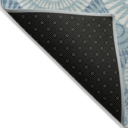 Tabselect Home Line 5' X 8' Teal Blue And Ivory Geometric Washable Indoor Outdoor Area Rug