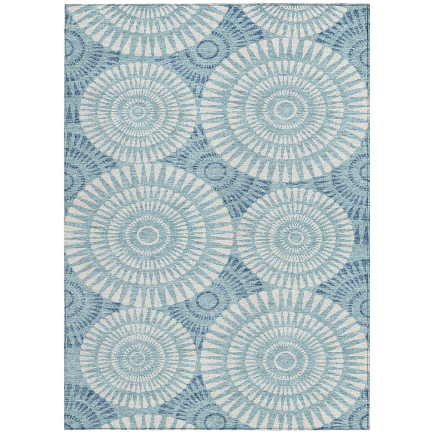 Tabselect Home Line 5' X 8' Teal Blue And Ivory Geometric Washable Indoor Outdoor Area Rug