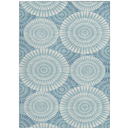 Tabselect Home Line 5' X 8' Teal Blue And Ivory Geometric Washable Indoor Outdoor Area Rug