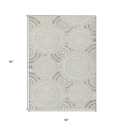 Tabselect Home Line 5' X 8' Taupe And Brown Geometric Washable Indoor Outdoor Area Rug