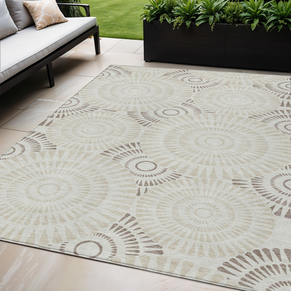 Tabselect Home Line 5' X 8' Taupe And Brown Geometric Washable Indoor Outdoor Area Rug