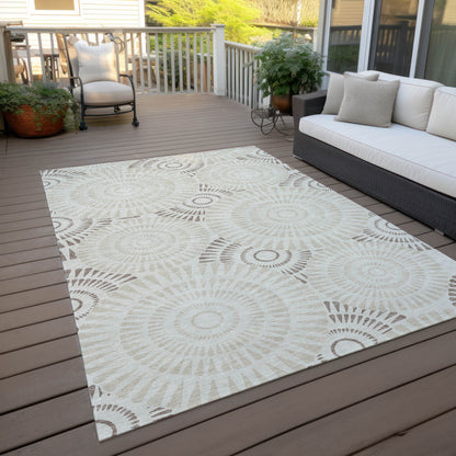 Tabselect Home Line 5' X 8' Taupe And Brown Geometric Washable Indoor Outdoor Area Rug