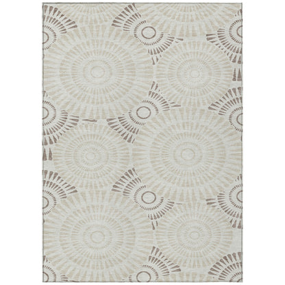 Tabselect Home Line 5' X 8' Taupe And Brown Geometric Washable Indoor Outdoor Area Rug