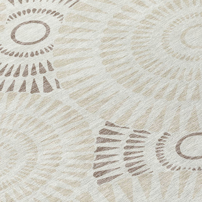 Tabselect Home Line 5' X 8' Taupe And Brown Geometric Washable Indoor Outdoor Area Rug