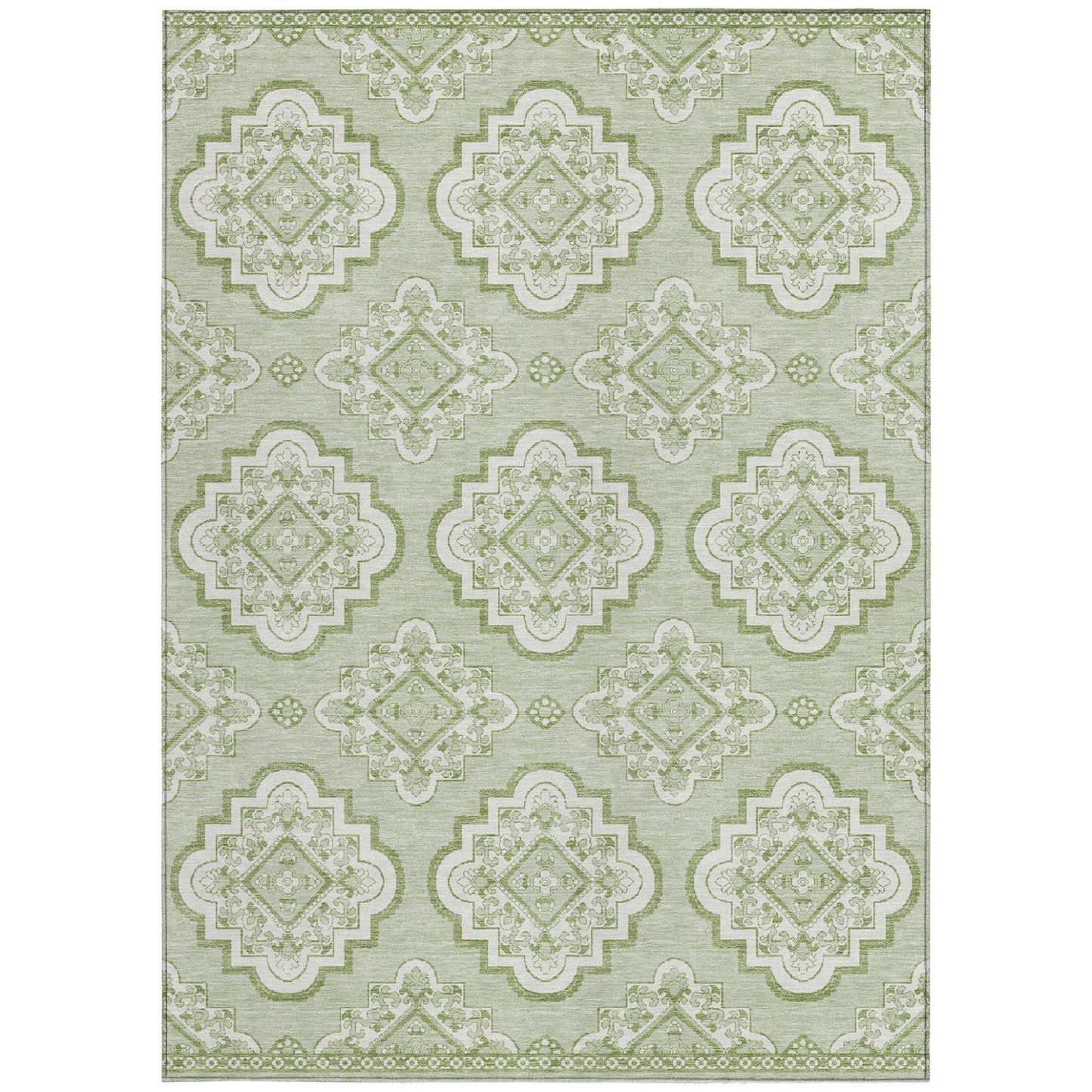 Tabselect Home Line 5' X 8' Artichoke Green And Ivory Medallion Washable Indoor Outdoor Area Rug