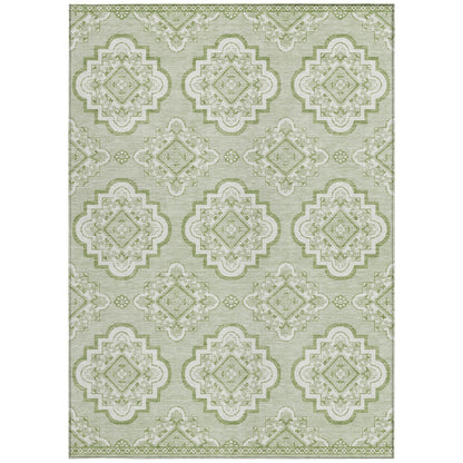 Tabselect Home Line 5' X 8' Artichoke Green And Ivory Medallion Washable Indoor Outdoor Area Rug