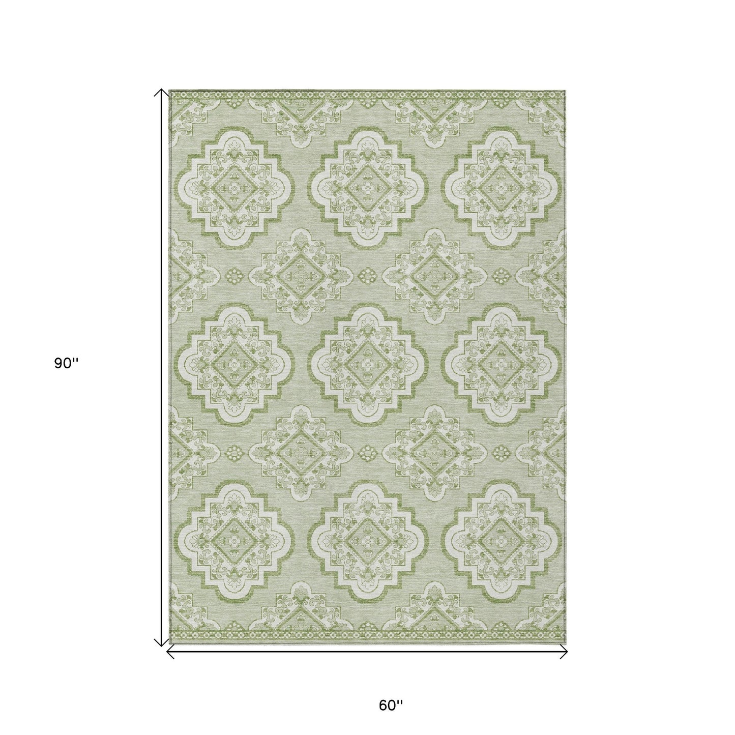 Tabselect Home Line 5' X 8' Artichoke Green And Ivory Medallion Washable Indoor Outdoor Area Rug
