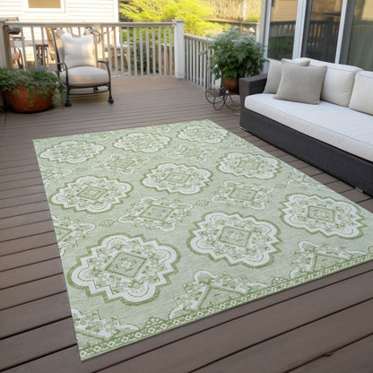 Tabselect Home Line 5' X 8' Artichoke Green And Ivory Medallion Washable Indoor Outdoor Area Rug