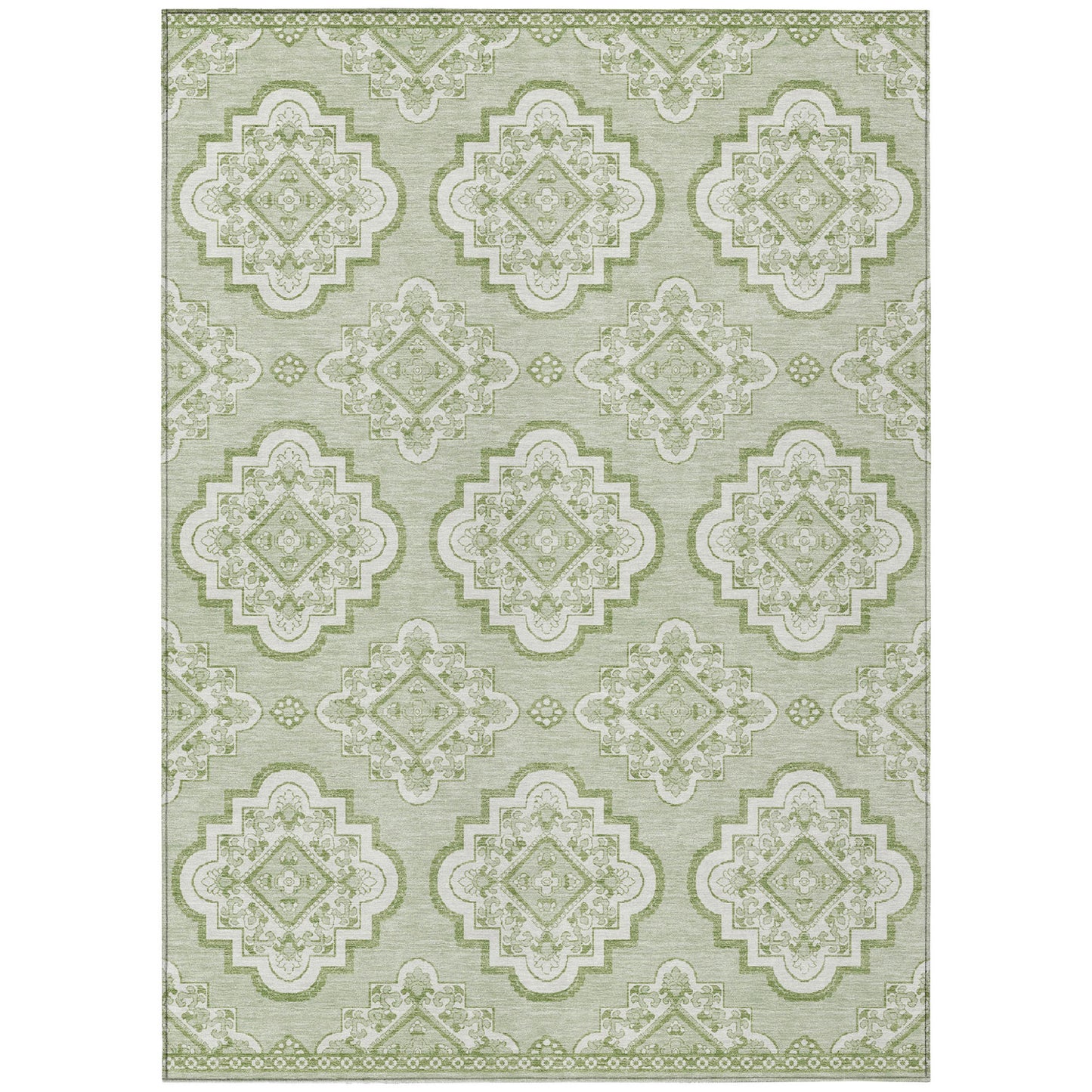 Tabselect Home Line 5' X 8' Artichoke Green And Ivory Medallion Washable Indoor Outdoor Area Rug