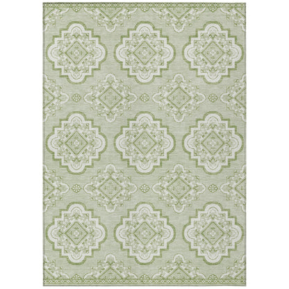 Tabselect Home Line 5' X 8' Artichoke Green And Ivory Medallion Washable Indoor Outdoor Area Rug