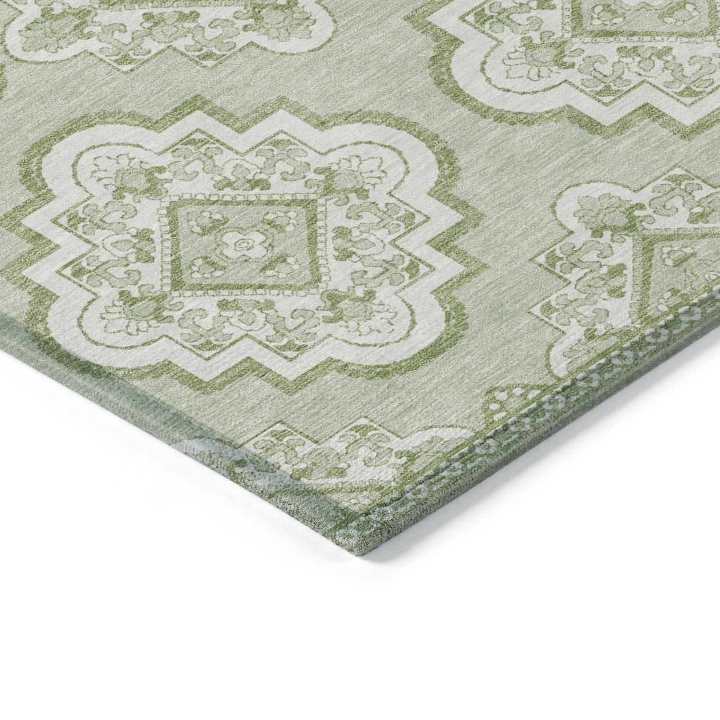 Tabselect Home Line 5' X 8' Artichoke Green And Ivory Medallion Washable Indoor Outdoor Area Rug