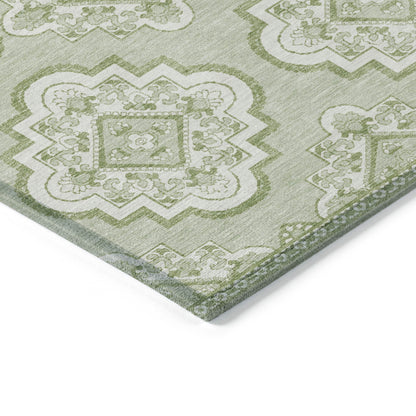 Tabselect Home Line 5' X 8' Artichoke Green And Ivory Medallion Washable Indoor Outdoor Area Rug