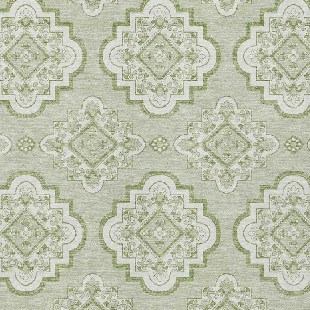 Tabselect Home Line 5' X 8' Artichoke Green And Ivory Medallion Washable Indoor Outdoor Area Rug