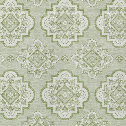 Tabselect Home Line 5' X 8' Artichoke Green And Ivory Medallion Washable Indoor Outdoor Area Rug