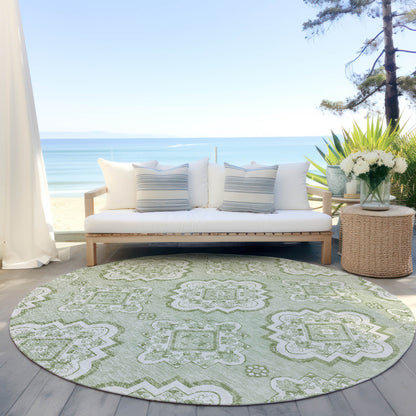 Tabselect Home Line 8' Artichoke Green And Ivory Round Medallion Washable Indoor Outdoor Area Rug