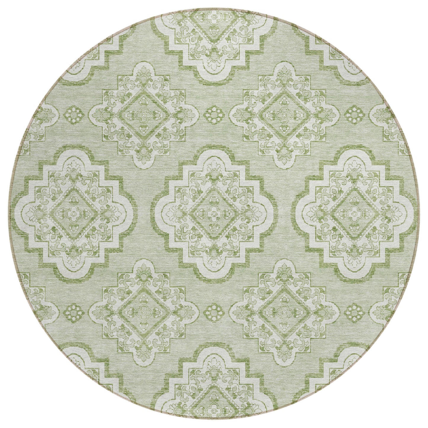 Tabselect Home Line 8' Artichoke Green And Ivory Round Medallion Washable Indoor Outdoor Area Rug