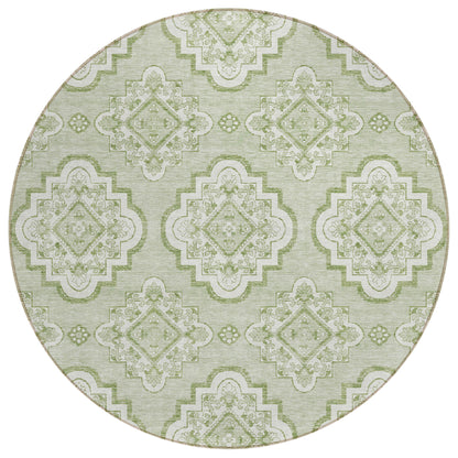 Tabselect Home Line 8' Artichoke Green And Ivory Round Medallion Washable Indoor Outdoor Area Rug