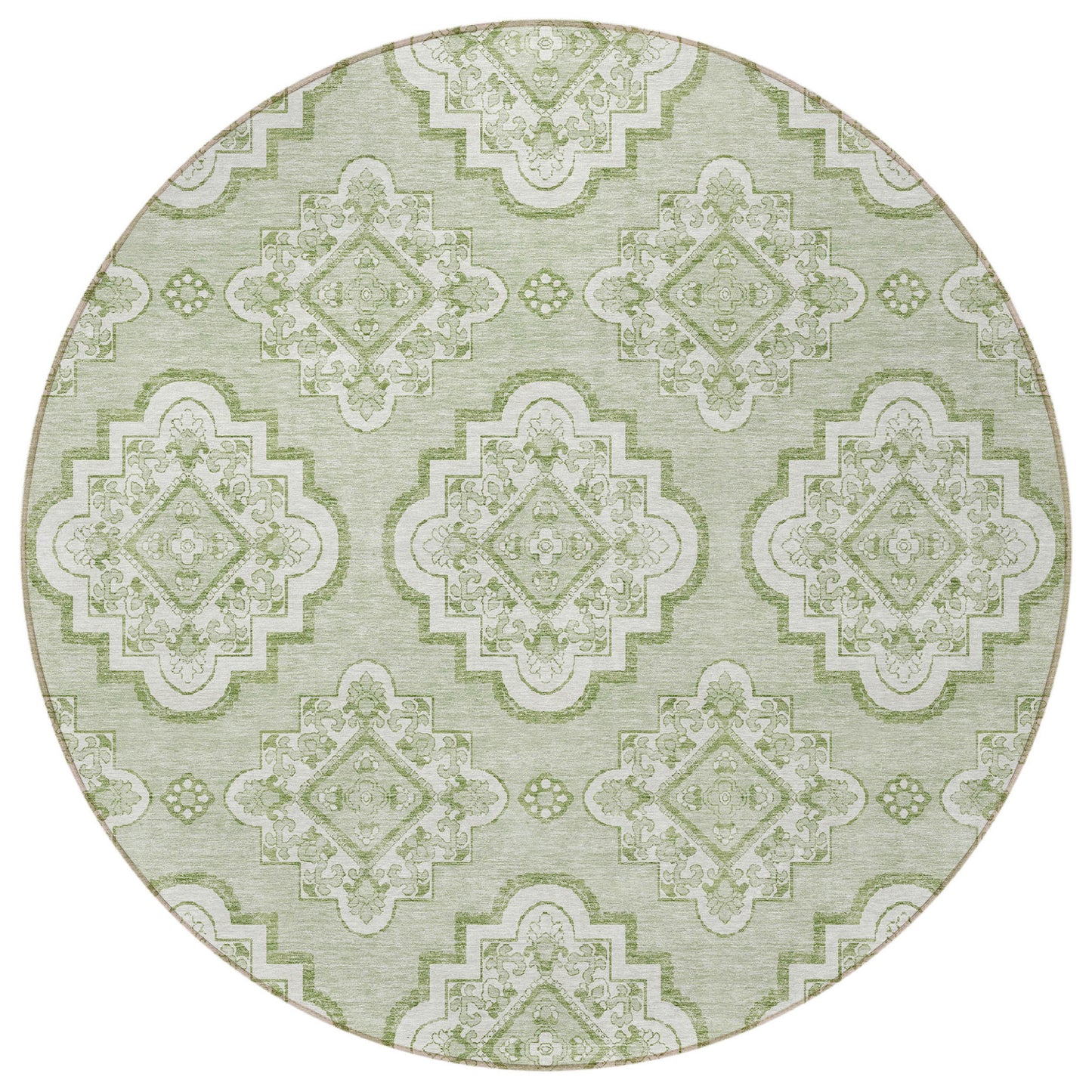 Tabselect Home Line 8' Artichoke Green And Ivory Round Medallion Washable Indoor Outdoor Area Rug